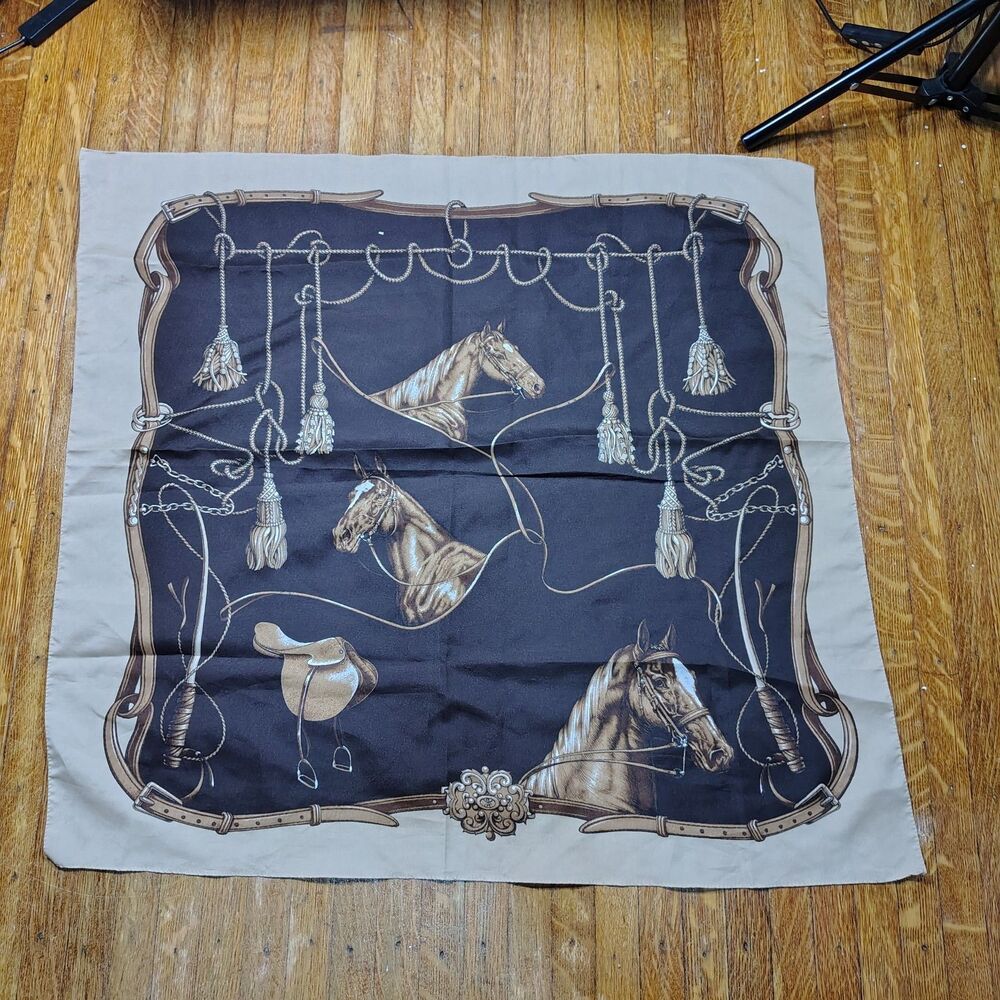 Western Two-Tone Brown Horse Rodeo Ropes Saddle Large Scarf Made in Italy